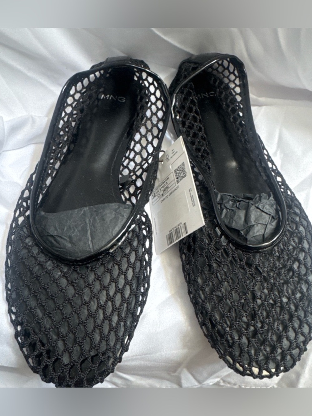 Mango Black Mesh Slip-On Flats